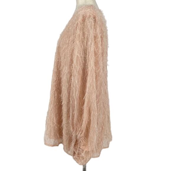 JODIFL Tinsel Fringe Long Sleeve V Neck Blouse Mauve Pink Plus Size 1X Holiday - Picture 3 of 7